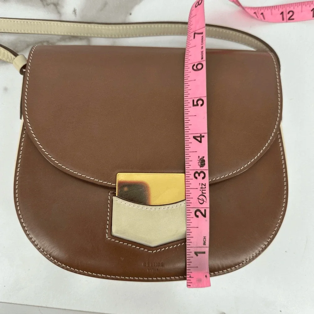 Celine 2016 Phoebe Philo Trotteur Crossbody Flap Bag Two Tone Beige Brown